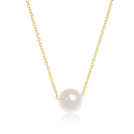 Sterling Silver Single Threaded 10MM Freshwater Pearl Necklace - Gold Plated