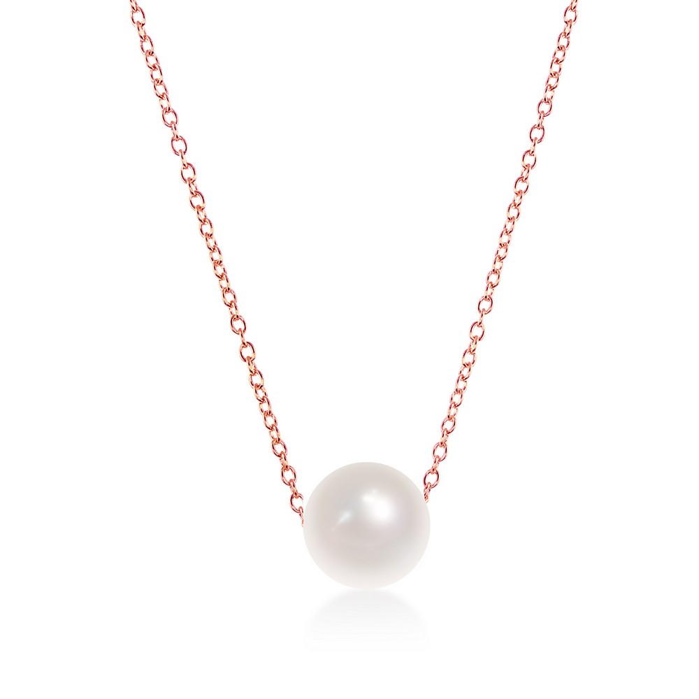 Sterling Silver Single Threaded 10MM Freshwater Pearl Necklace - Rose Gold Plated