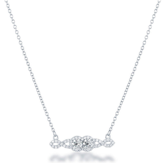 Sterling Silver Us2gether Two-Stone CZ Center with Smaller CZs Necklace