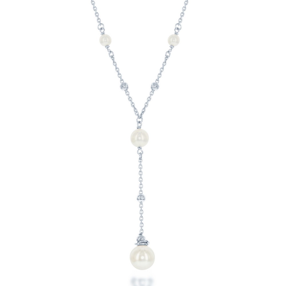 Sterling Silver 6mm Pearls with Moon Beads and Larger 8mm Pearl Necklace
