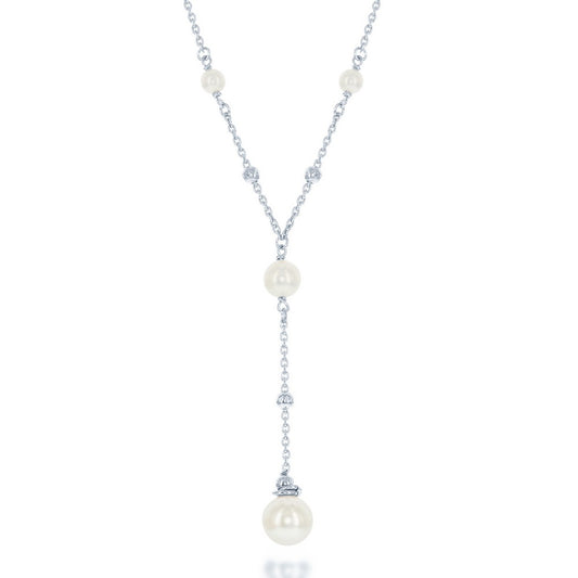 Sterling Silver 6mm Pearls with Moon Beads and Larger 8mm Pearl Necklace