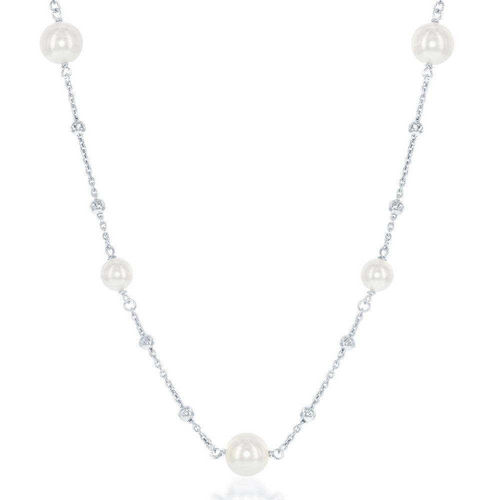 Sterling Silver 8mm and 6mm Pearls with Moon Beads Necklace