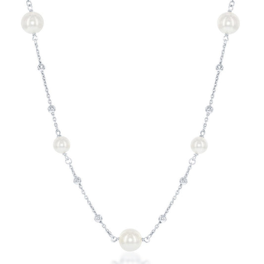 Sterling Silver 8mm and 6mm Pearls with Moon Beads Necklace