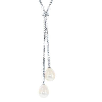 Sterling Silver Adjustable Bolo Box Chain with Large Double Freshwater Pearls Necklace