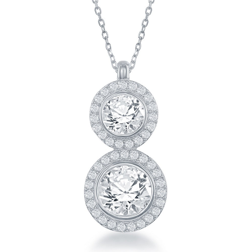 Sterling Silver Double Round CZ Necklace
