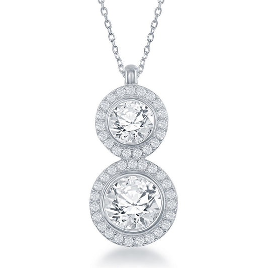 Sterling Silver Double Round CZ Necklace