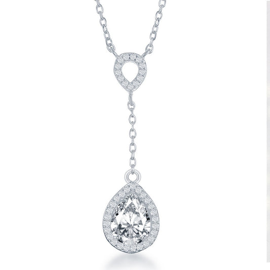 Sterling Silver Open CZ Teardrop with Dropdown CZ Teardrop Necklace