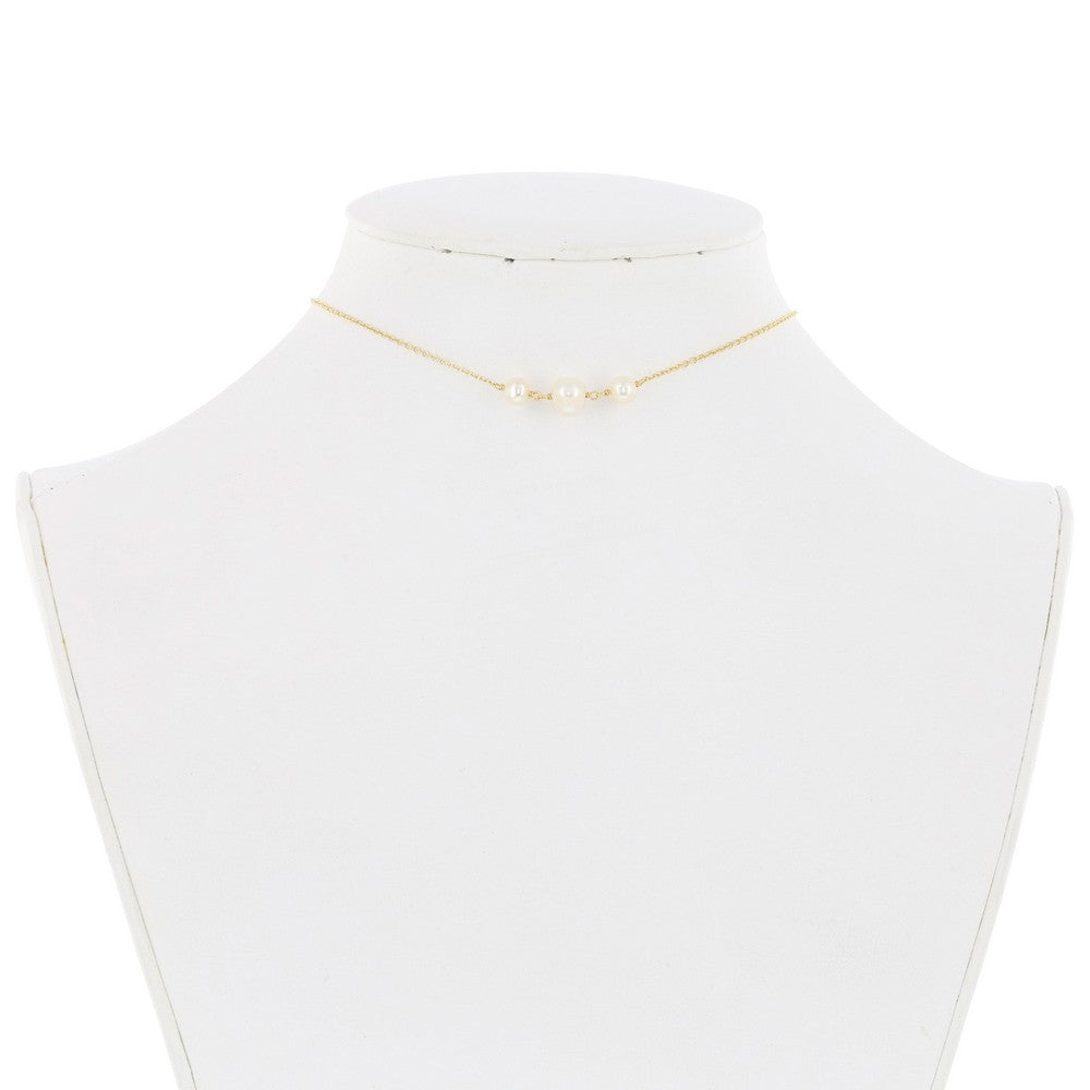 Sterling Silver Three Station Freshwater Pearls Choker - Gold Plated