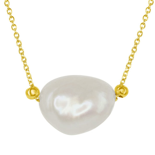 Sterling Silver GP Center Irregular Oval FWP Necklace
