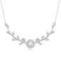 Sterling Silver Round Center CZ With  Surrounding Flowers & Leafs Necklace