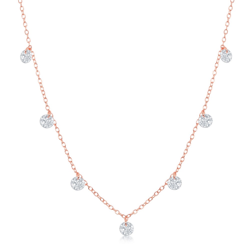 Sterling Silver with Hanging CZ's Necklace - Rose Gold Plated