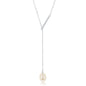 Sterling Silver CZ Bar with Hanging FWP Lariat Y Necklace