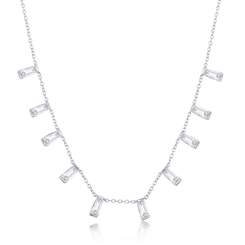 Sterling Silver Dangling Baguettes Necklace