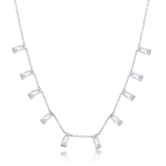 Sterling Silver Dangling Baguettes Necklace