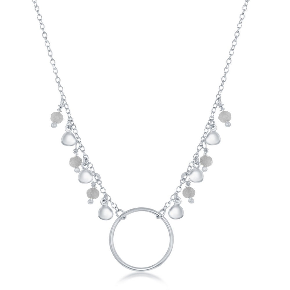 Sterling Silver Dangling Labradorite & Discs Center Open Circle Necklace