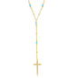 Sterling Silver Turquoise & Plain Beads by the Yard Cross Neckalce - Gold Plated