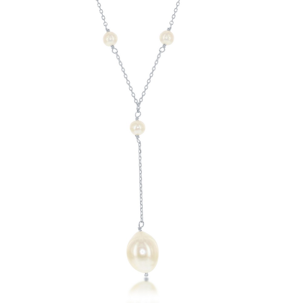 Sterling Silver Freshwater Pearl Y Design Lariat Necklace