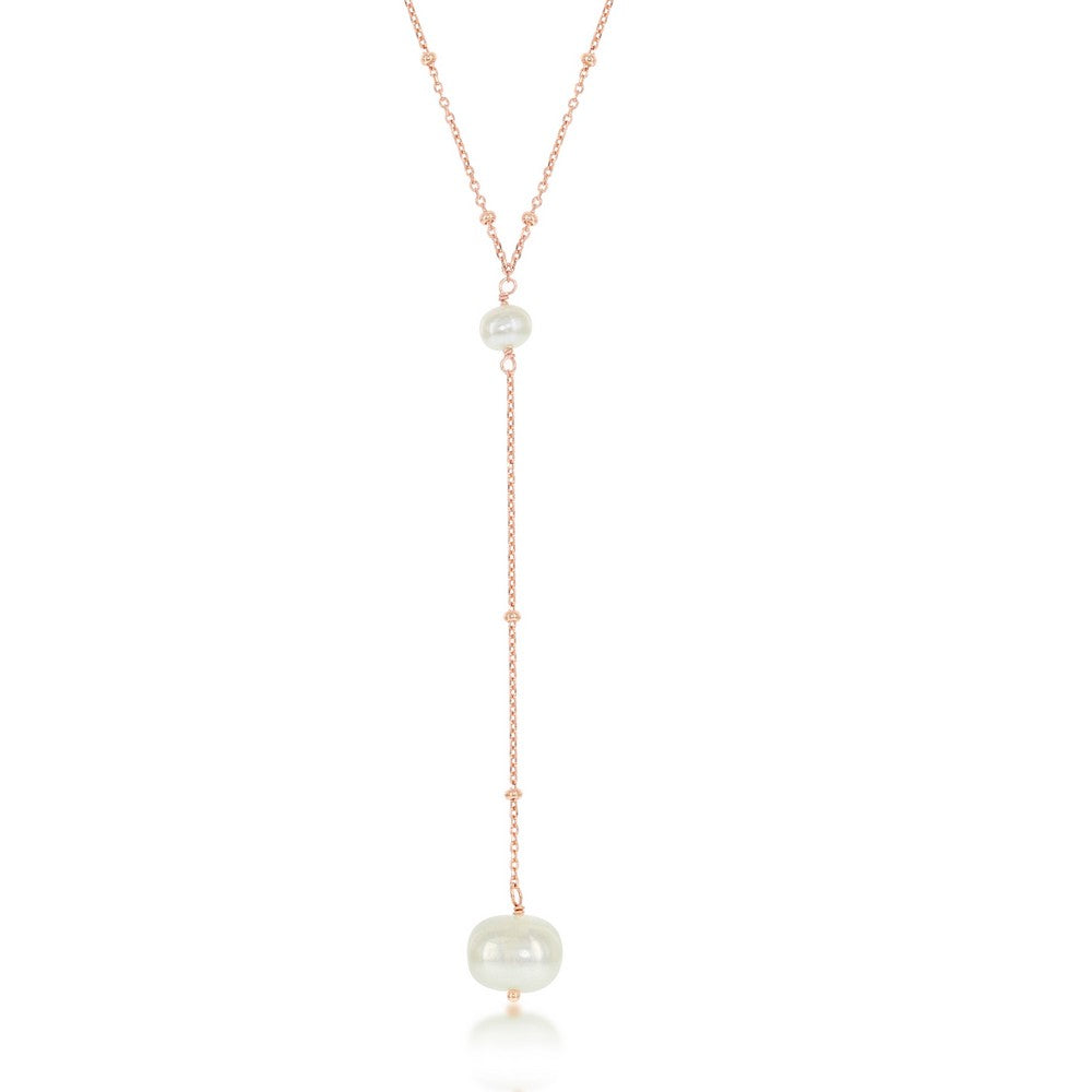 Sterling Silver Rose Gold Plated Beads by the Yard Freshwater Pearl Lariat Necklace