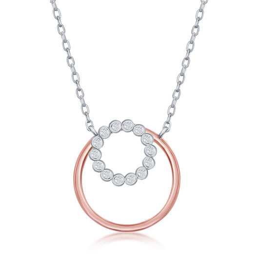 Sterling Silver Bezel-Set CZ Circle and Plain Open Circle Necklace