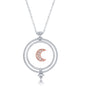 Sterling Silver Two-Tone Spinning Disc Crescent Moon With  CZ By The Yard Necklace