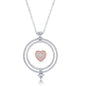 Sterling Silver Two-Tone Spinning Disc Micro Pave Heart With  CZ By The Yard Necklace