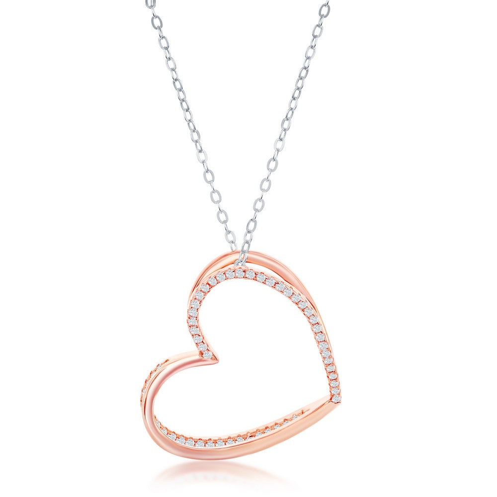 Sterling Silver 3D Heart, CZ Necklace