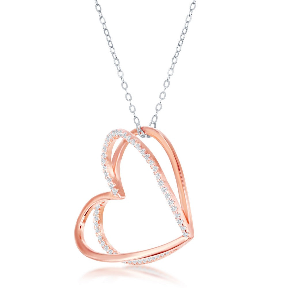 Sterling Silver 3D Heart, CZ Necklace