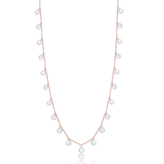 Sterling Silver Linked Cubic Zirconia Necklace - Rose Gold Plated