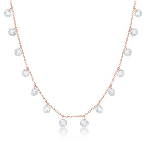 Sterling Silver Linked Cubic Zirconia Necklace - Rose Gold Plated