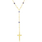 Sterling Silver Lapis & Plain Beads by the Yard Cross Rosary Necklace - Gold Plated