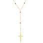 Sterling Silver Garnet & Plain Beads by the Yard Cross Rosary Necklace -Gold Plated