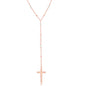 Sterling Silver Rose Quartz & Plain Beads by the Yard Cross Rosary Necklace - Rose Gold Plated