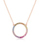 Sterling Silver Rainbow CZ Circle of Life Necklace - Rose Gold Plated