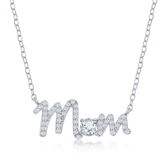 Sterling Silver CZ Mom Necklace