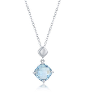 Sterling Silver Four-Prong Square Cushion-Cut GEM Necklace - Blue Topaz