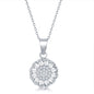 Sterling Silver Micro Pave Center & Baguette CZ Border Flower Design Necklace