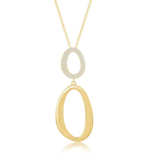 Sterling Silver Micro Pave and High Polish Double Oval Necklace - Gold Plated