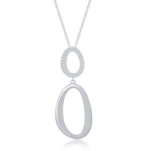 Sterling Silver Micro Pave and High Polish Double Oval Necklace