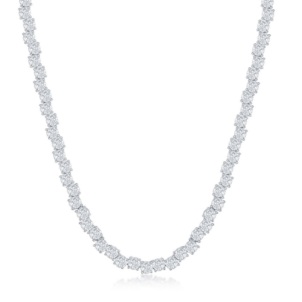 Sterling Silver Round Zig-Zag 4MM Cubic Zirconia Tennis Necklace