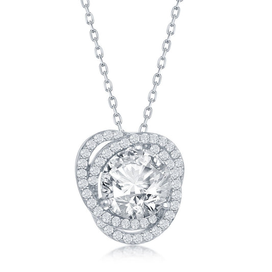 Sterling Silver Round CZ Flower Design Necklace
