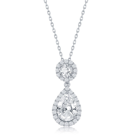 Sterling Silver Round and Pearshaped CZ Necklace
