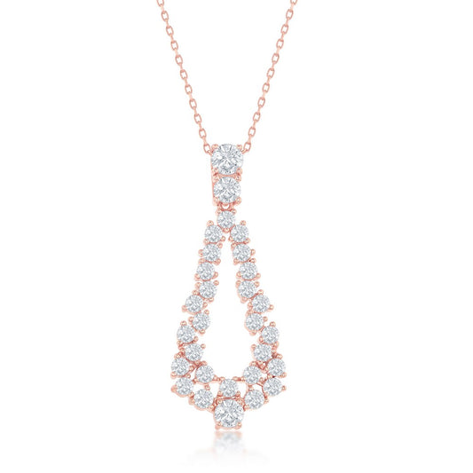 Sterling Silver Open Pearshaped CZ Statement Necklace - Rose Gold Plated
