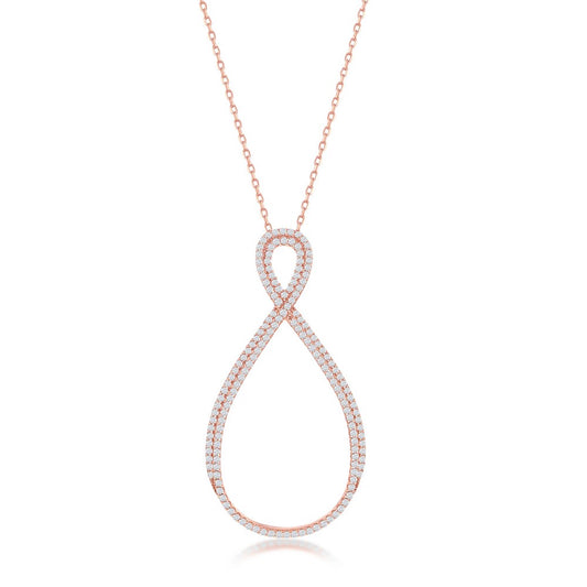 Sterling Silve Large Open Pearshaped Infinity Design Necklace - Rose Gold Plated