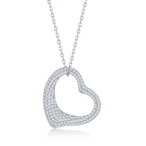 Sterling Silver Small Micro Pave Heart Necklace