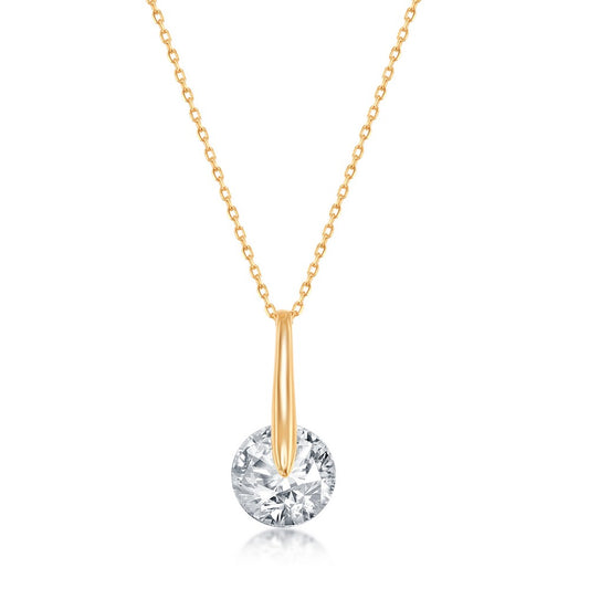 Sterling Silver Spinning Round CZ Necklace - Gold Plated