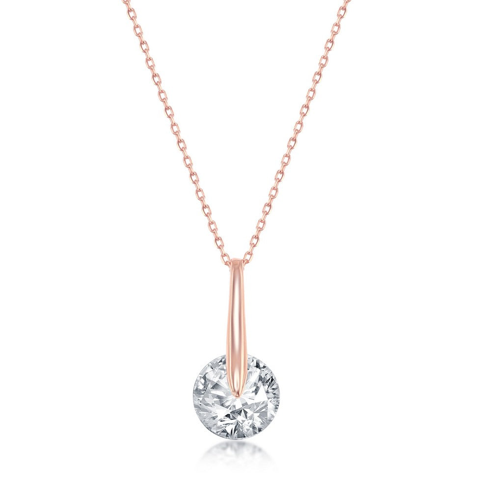 Sterling Silver Spinning Round CZ Necklace - Rose Gold Plated