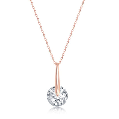 Sterling Silver Spinning Round CZ Necklace - Rose Gold Plated
