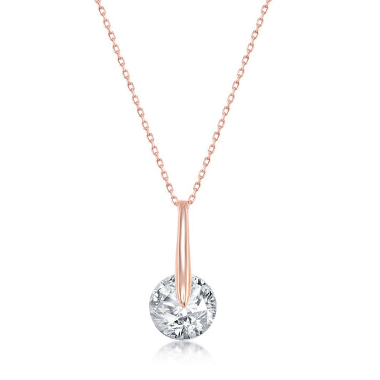Sterling Silver Spinning Round CZ Necklace - Rose Gold Plated