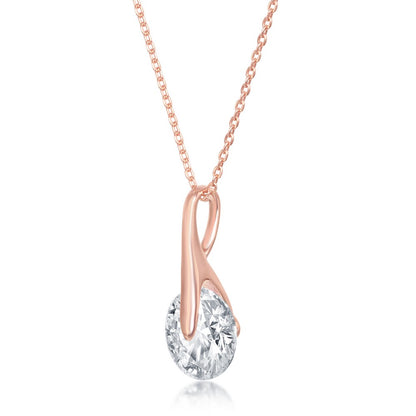 Sterling Silver Spinning Round CZ Necklace - Rose Gold Plated