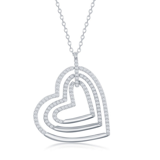 Sterling Silver Triple Open CZ Heart Neckalce